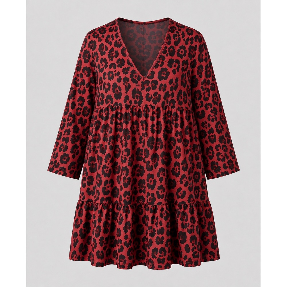 SheIn Smock Dress Women 4XL Red Leopard Print Tiered Indie Sleaze Mob Wife